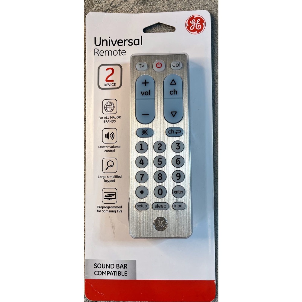GE Universal Remote Control 2 Device Samsung Preprogrammed Silver 33701‎ Jasco